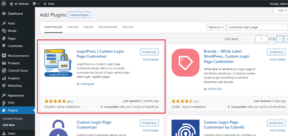 WordPress customize login 