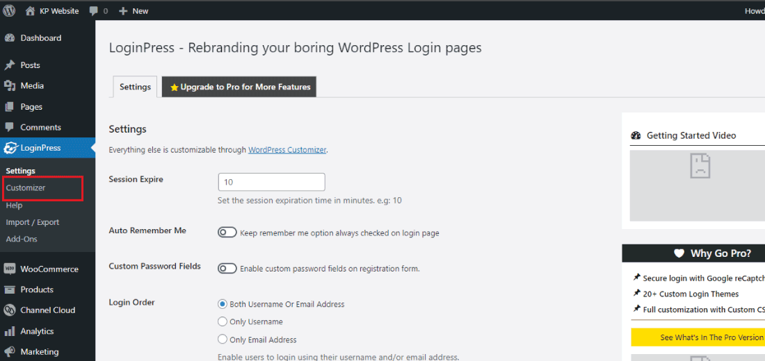 WordPress dashboard 